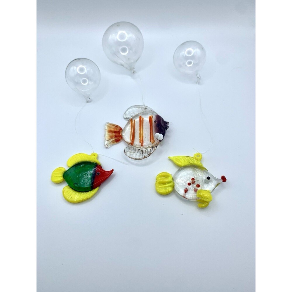 Lot of 3 LS Arts Blown Glass Floating Fish w Bubble Tropical Tank Aquarium Decor